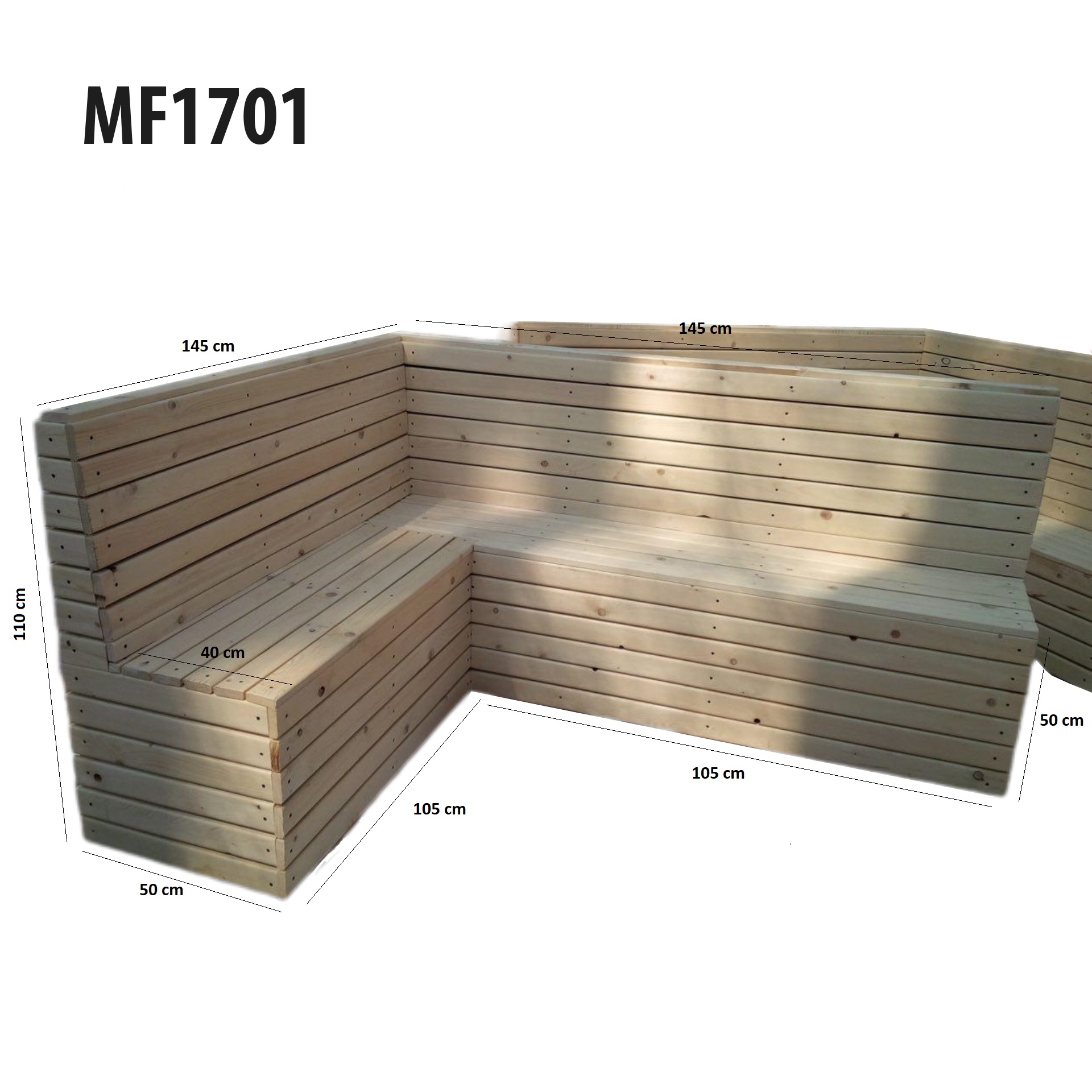 مبل راحتی چوبی ضد آب فضای باز باغی طرح L کد MF1701