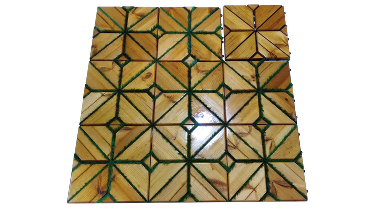 کفپوش تایل ترموود چمنی با لاک محافظ با 5 سال ضمانت دربرابر پوسیدگی ترموود وشاسی پلاستیکی مناسب فضای داخلی وخارجی ساختمان مانند استخر، سونا، باغ، بالکن