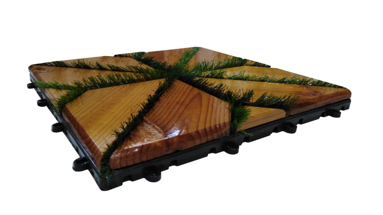 کفپوش تایل ترموود چمنی با لاک محافظ با 5 سال ضمانت دربرابر پوسیدگی ترموود وشاسی پلاستیکی مناسب فضای داخلی وخارجی ساختمان مانند استخر، سونا، باغ، بالکن