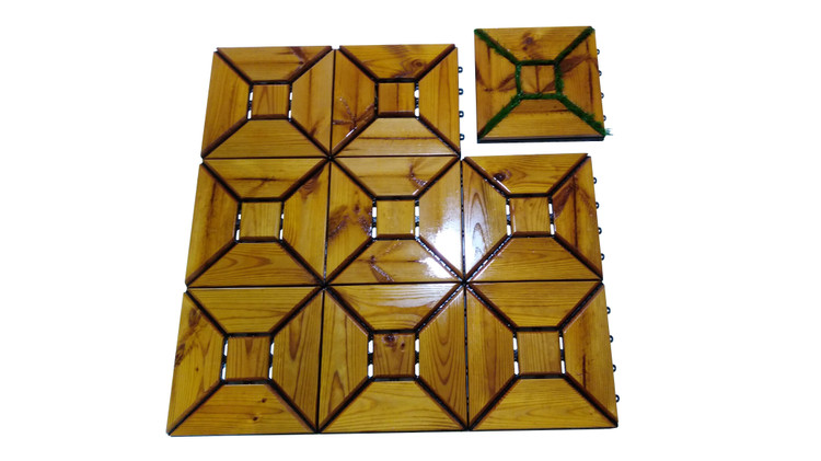 کفپوش تایل ترموود چمنی با لاک محافظ با 5 سال ضمانت دربرابر پوسیدگی ترموود وشاسی پلاستیکی مناسب فضای داخلی وخارجی ساختمان مانند استخر، سونا، باغ، بالکن