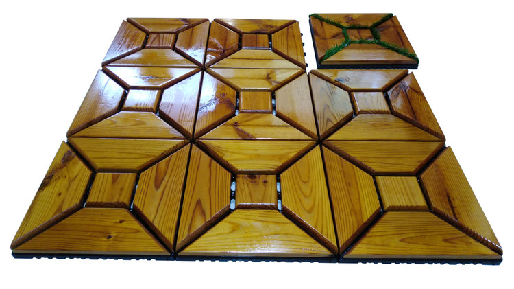 کفپوش تایل ترموود چمنی با لاک محافظ با 5 سال ضمانت دربرابر پوسیدگی ترموود وشاسی پلاستیکی مناسب فضای داخلی وخارجی ساختمان مانند استخر، سونا، باغ، بالکن