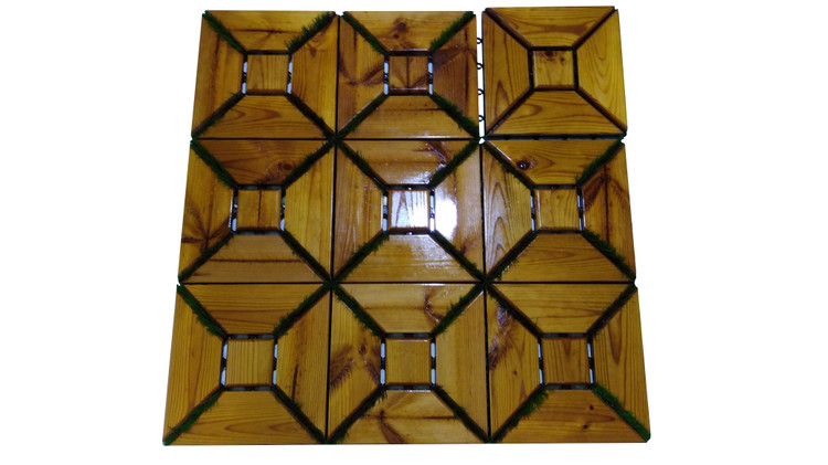 کفپوش تایل ترموود چمنی با لاک محافظ با 5 سال ضمانت دربرابر پوسیدگی ترموود وشاسی پلاستیکی مناسب فضای داخلی وخارجی ساختمان مانند استخر، سونا، باغ، بالکن