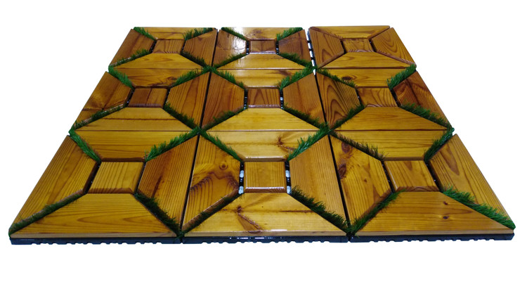 کفپوش تایل ترموود چمنی با لاک محافظ با 5 سال ضمانت دربرابر پوسیدگی ترموود وشاسی پلاستیکی مناسب فضای داخلی وخارجی ساختمان مانند استخر، سونا، باغ، بالکن