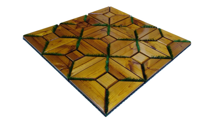 کفپوش تایل ترموود چمنی با لاک محافظ با 5 سال ضمانت دربرابر پوسیدگی ترموود وشاسی پلاستیکی مناسب فضای داخلی وخارجی ساختمان مانند استخر، سونا، باغ، بالکن