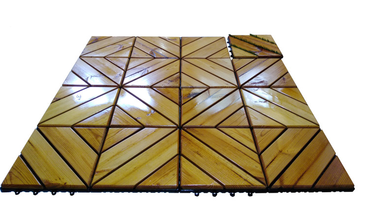 کفپوش تایل ترموود با لاک محافظ با 5 سال ضمانت دربرابر پوسیدگی ترموود وشاسی پلاستیکی مناسب فضای داخلی وخارجی ساختمان مانند استخر، سونا، باغ، بالکن