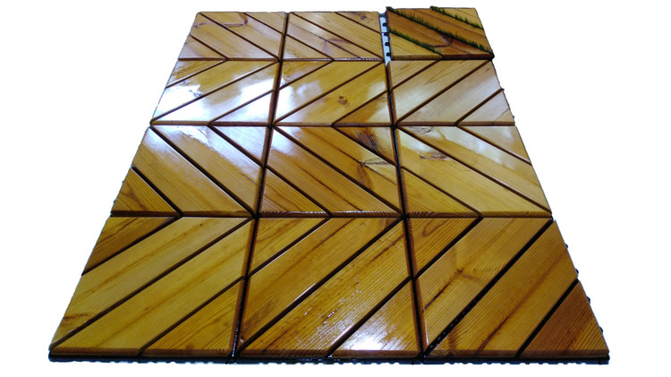 کفپوش تایل ترموود با لاک محافظ با 5 سال ضمانت دربرابر پوسیدگی ترموود وشاسی پلاستیکی مناسب فضای داخلی وخارجی ساختمان مانند استخر، سونا، باغ، بالکن