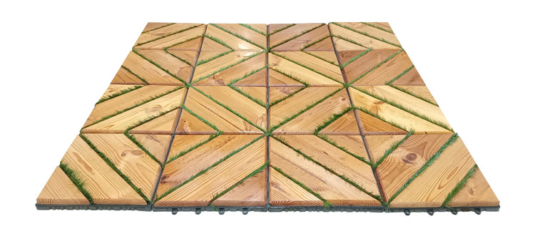 کفپوش تایل ترموود چمنی با لاک محافظ با 5 سال ضمانت دربرابر پوسیدگی ترموود وشاسی پلاستیکی مناسب فضای داخلی وخارجی ساختمان مانند استخر، سونا، باغ، بالکن