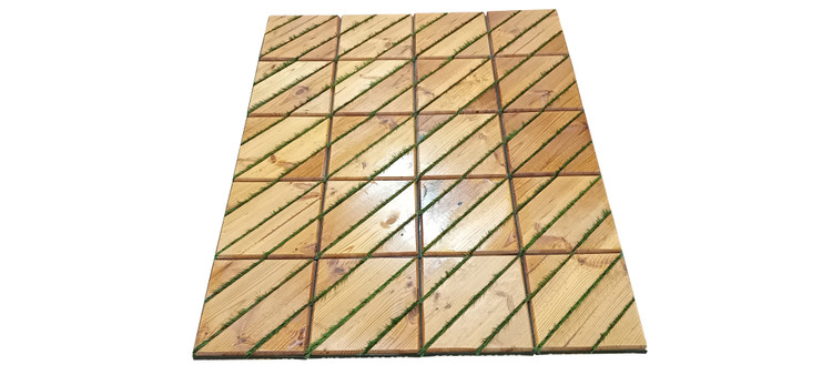 کفپوش تایل ترموود چمنی با لاک محافظ با 5 سال ضمانت دربرابر پوسیدگی ترموود وشاسی پلاستیکی مناسب فضای داخلی وخارجی ساختمان مانند استخر، سونا، باغ، بالکن