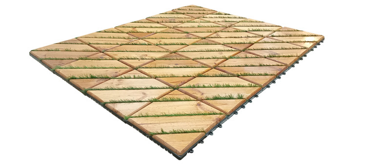 کفپوش تایل ترموود چمنی با لاک محافظ با 5 سال ضمانت دربرابر پوسیدگی ترموود وشاسی پلاستیکی مناسب فضای داخلی وخارجی ساختمان مانند استخر، سونا، باغ، بالکن