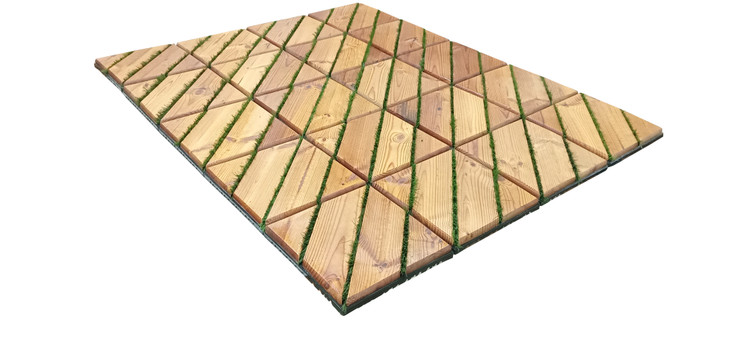 کفپوش تایل ترموود چمنی با لاک محافظ با 5 سال ضمانت دربرابر پوسیدگی ترموود وشاسی پلاستیکی مناسب فضای داخلی وخارجی ساختمان مانند استخر، سونا، باغ، بالکن