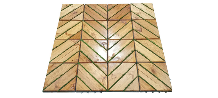 کفپوش تایل ترموود چمنی با لاک محافظ با 5 سال ضمانت در برابر پوسیدگی چوب ترموود و شاسی پلاستیکی مناسب فضای داخلی و خارجی ساختمان از قبیل استخر، سونا، روفگاردن، باغ