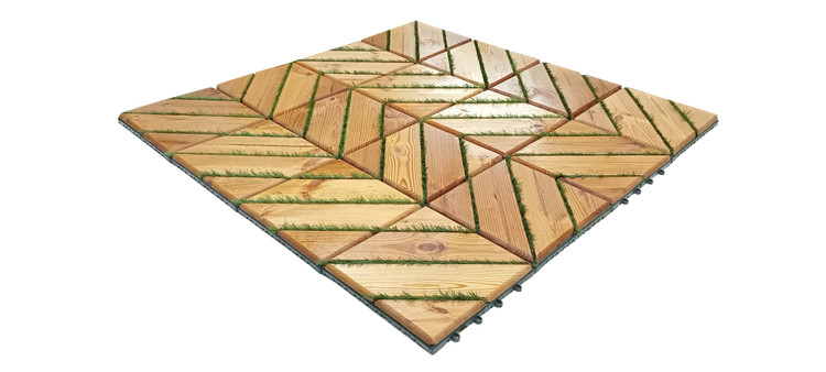 کفپوش تایل ترموود چمنی با لاک محافظ با 5 سال ضمانت در برابر پوسیدگی چوب ترموود و شاسی پلاستیکی مناسب فضای داخلی و خارجی ساختمان از قبیل استخر، سونا، روفگاردن، باغ