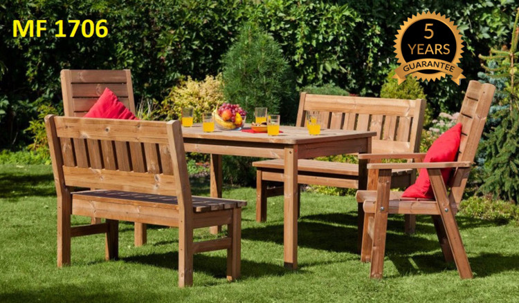 میز و صندلی ترموود 6 نفره ضد آب فضای باز باغی تولید شده از چوب ترموود کاج ساسنا و چوب توسکا چند لایه ضد آب با لاک پلی اورتان مناسب روفگاردن، باغ ویلا