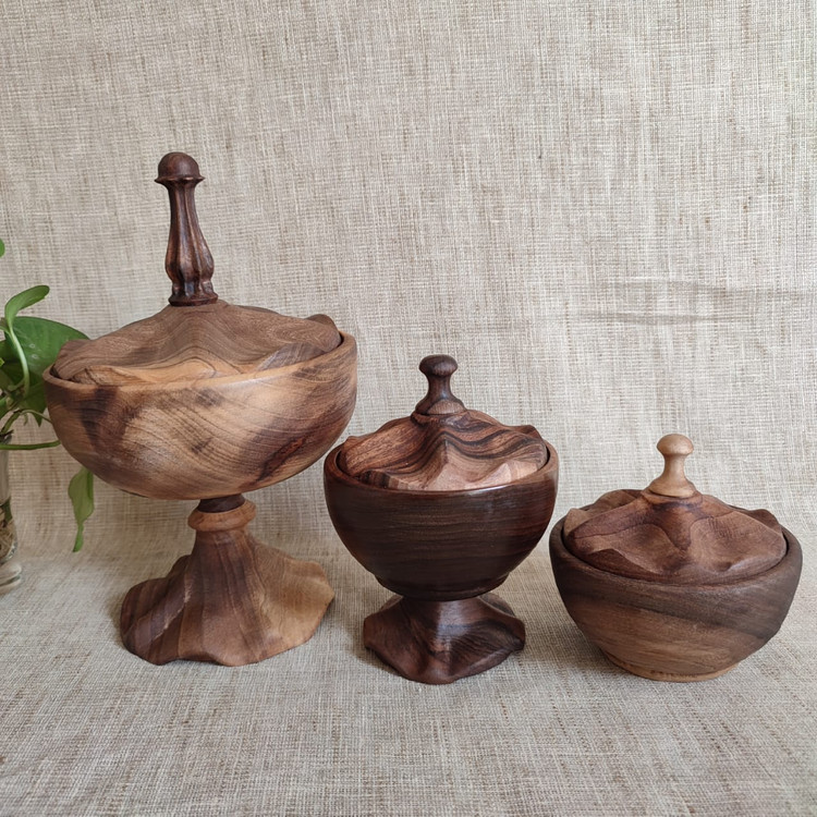 قندان و شکلاتخوری با چوب گردو