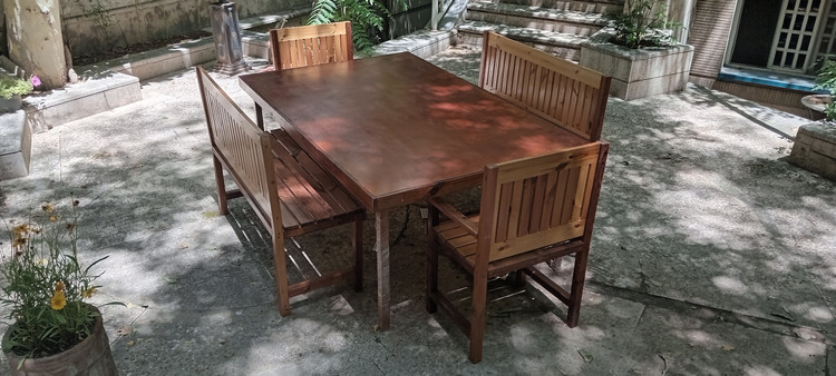 میز و صندلی باغی ترموود 6 نفره با لاک پلی اورتان - کد MF1706