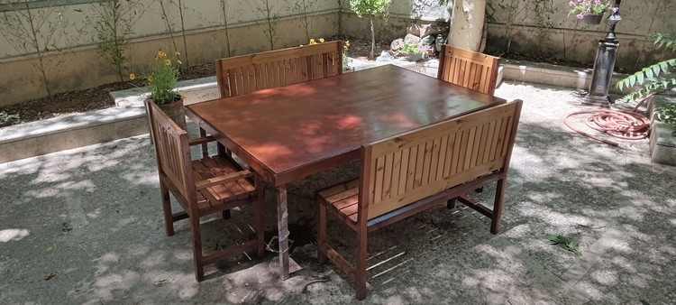 میز و صندلی باغی ترموود 6 نفره با لاک پلی اورتان - کد MF1706