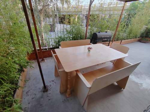 میز و صندلی باغی 6 نفره ضد آب با چوب طبیعی توسکا کد MF1720