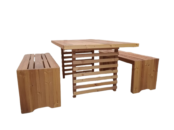 میز و نیمکت باغی ترموود 4 نفره با لاک پلی اورتان فضای باز - کد MF1703