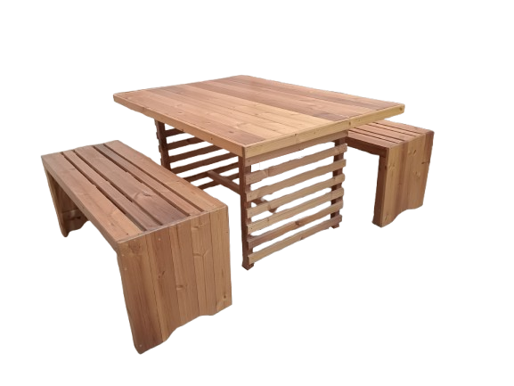 میز و نیمکت باغی ترموود 4 نفره با لاک پلی اورتان فضای باز - کد MF1703