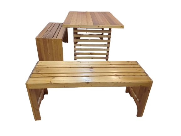 میز و نیمکت باغی ترموود 4 نفره با لاک پلی اورتان فضای باز - کد MF1703