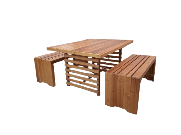 میز و نیمکت باغی ترموود 4 نفره با لاک پلی اورتان فضای باز - کد MF1703