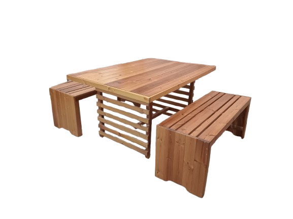میز و نیمکت باغی ترموود 4 نفره با لاک پلی اورتان فضای باز - کد MF1703