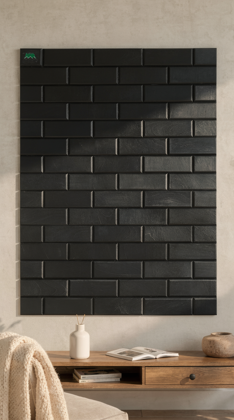 دیوارپوش چوبی پشت چسبدار طرح آجر با رنگ مشکی ذغالی - کد DP 1216
