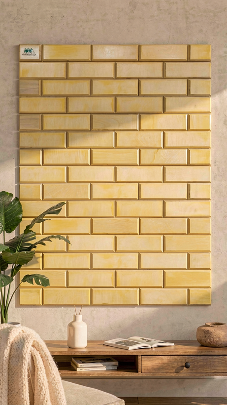 دیوارپوش چوبی پشت چسبدار طرح آجر با رنگ زرد طلایی - کد DP 1212